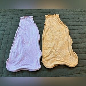 2 Ecolino cotton sleep sacks, GUC, 2-24mo. Purple & yellow